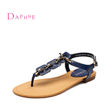 Daphne/达芙妮正品凉鞋 罗马风平底金属装饰夹趾女凉鞋1015303135