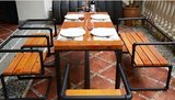 个性时尚酒吧自助餐厅实木长方型桌椅组合创意铁艺工业水管椅复古