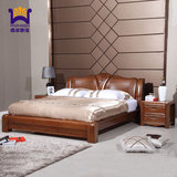 威尔斯佳现代中式1.8米100%纯榆木雕花双人床婚床厚重款新品特价