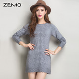 ZEMO2016秋季新款韩版中长款显瘦针织连衣裙打底衫女套头长袖毛衣