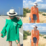 2016韩版早秋女装新品宽松大码印花字母磨破洞长袖不规则T恤上衣