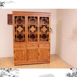 实木书柜 红木家具 中式仿古 花梨木刺猬紫檀三门书柜 玻璃书柜
