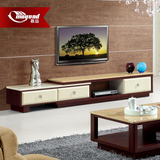 慕远家具 大理石电视柜1.9-2.7米伸缩组合客厅 钢化玻璃电视柜