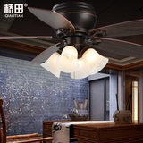 吸顶式吊扇灯 低层高中式餐厅客厅卧室风扇灯 美式木叶仿古电扇灯