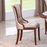 实木韩式餐椅新款酒店餐椅软包皮革时尚木纹家用橡木皮艺餐桌椅子