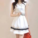韩国新款收腰显瘦假两件蓬蓬裙套装裙子女夏洋气雪纺连衣裙夏中裙