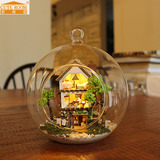 挂式手工创意diy小屋别墅木质小木屋树屋玻璃球 场景模拼装小房子