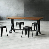 果然 铁艺实木4人长方餐桌简约现代个性创意铁塔桌脚餐桌椅组合