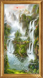 纯手绘中式山水瀑布风景油画玄关竖版巨幅装饰画-聚宝盆