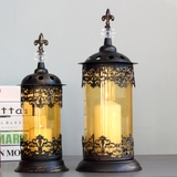 欧式复古摩洛哥餐桌铁艺蜡烛台风灯摆件 黑色刷金色做旧户外装饰