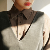 韩国代购外贸原单秋冬新款百搭衬衫女上衣复古灯芯绒长袖衬衣纯色