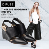 D：Fuse/迪芙斯2016夏季新款时尚牛皮尖头中后空坡跟高跟鞋女鞋