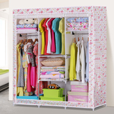 特价 简易衣柜粉红色大号面料紫色现代抽象 家具钢管图案布衣柜