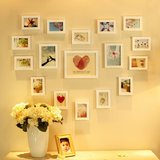 17框实木心形照片墙 欧式相片墙宝宝客厅相框墙 儿童创意相框组合