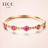 iiCC彩金戒指18K金戒指女18K黄金玫瑰金戒指天然红宝石戒指环饰品