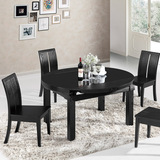 现代黑色水曲柳实木餐桌可伸缩变形饭桌椅子组合小户型靠背餐桌椅