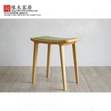 日式 实木矮凳  圆凳 白橡木 软包化妆凳 实木白橡木凳子新款特价