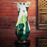 407景德镇陶瓷花瓶 雕刻荷花镂空花瓶 绿色荷花花插艺术品摆件