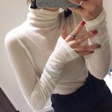 包邮现货韩国东大门代购女装2015冬装新款性感透视高领打底衫T恤