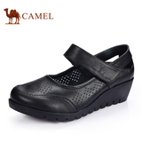 Camel骆驼女鞋 正品2015春季新款女单鞋真皮坡跟舒适皮鞋A1036093