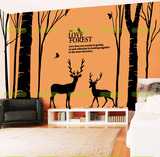 客厅卧室树玻璃装饰 电视背景沙发床大型墙贴纸 圣诞新年森林小鹿