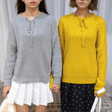 实拍 2015韩国秋冬新款韩版学生系带纯色套头针织毛衣线衫女250