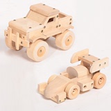 实木玩具车 儿童拼装模型 diy积木组装车仿真木头手工汽车模型车