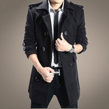2015男士风衣中长款秋冬季韩版青少年学生修身外套加厚褂子呢大衣