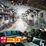 复古怀旧中式水墨油画墙纸江南水乡大型壁画客厅火锅餐厅酒楼壁纸