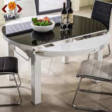 现代简约钢化玻璃餐桌 餐桌椅组合伸缩餐桌  可折叠钢琴烤漆餐台