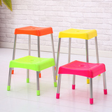 不锈钢时尚彩色塑料圆形 矮凳子折叠凳换鞋凳家用幼儿园用餐桌凳