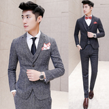 男士西服三件套韩版修身型结婚西装套装长袖外套马甲西裤新郎衣服