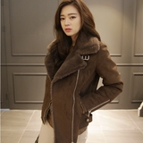 韩国代购女装新款Niponjjuya翻领拉链羊毛内衬修身加厚短外套夹克