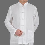 中国风夏季薄款棉麻长袖唐装中老年男士休闲宽松大码中式立领衬衫