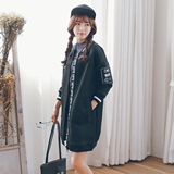 2015韩国显瘦太空棉米奇贴标背后网布棒球服中长款外套女中长款