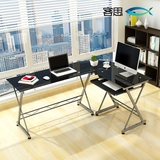 艾思客转角电脑桌简约钢化玻璃办公书桌现代家用简易组合写字台