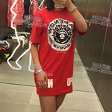 Aape女装正品 香港专柜代购 16夏 自由神休闲短袖中长款T恤2661红