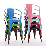 餐厅椅铁艺铁皮椅子咖啡厅椅彩色美式餐椅复古做旧工业简约吧台椅