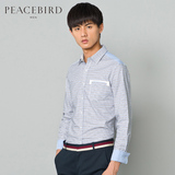 【断码】太平鸟男装 春款时尚棉细格纹尖领长袖衬衫B1CA41M53