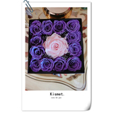 Kismet永生花 12支紫色玫瑰花1支粉色保鲜花干花高档礼盒装不用