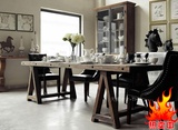 美式乡村LOFT工业风格全实木复古餐桌工作台咖啡桌加长桌子会议桌