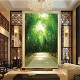 走廊过道墙纸装饰画 竖版高清竹林无缝油画布壁纸3D立体玄关壁画
