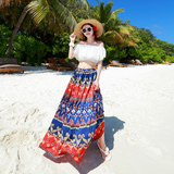 新款波西米亚雪纺印花半身裙拖地大摆长裙沙滩裙海边度假裙仙