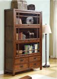 美式带玻璃门书柜纯实木组合书架原木置物架特价整装橡木仿古书厨