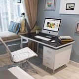耐实台式玻璃电脑桌简约现代 家用办公桌简易黑白一米二书桌