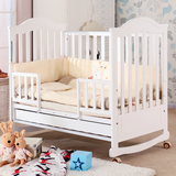 篮婴儿床实木多功能白色儿童床宝宝床环保漆游戏床带抽屉月亮船摇