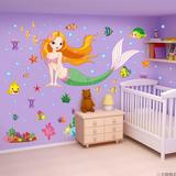 儿童卧室墙贴画女孩人鱼公主幼儿园布置贴墙面装饰美人鱼可爱卡通