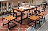 北欧餐饮桌椅 长方形实木铁艺咖啡桌椅组合 复古办公会议酒吧桌