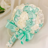 包邮TIFFANY蓝色玫瑰海洋结婚礼欧式韩式新娘珍珠手捧花DIY