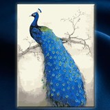 2016数字油画蓝色孔雀手绘大幅花鸟风景客厅卧室装饰画DIY